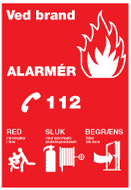 Ved brand - 210 x 297mm - Skilt - Selvklæbende vinyl