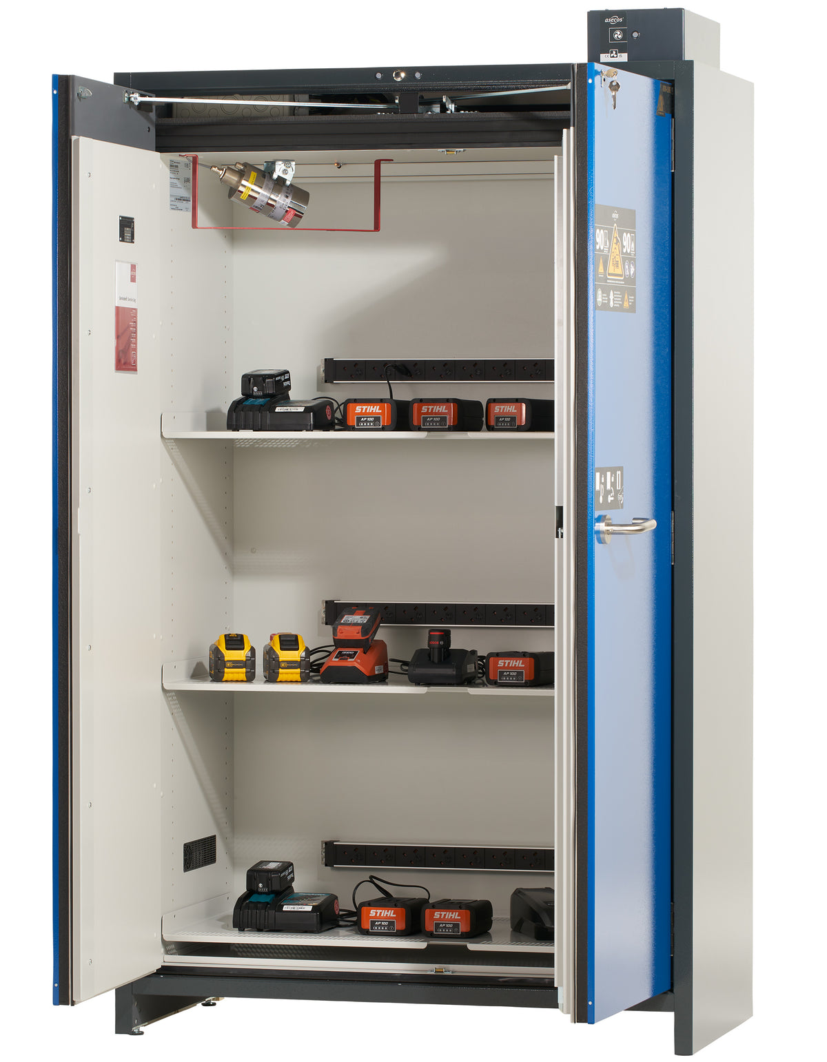 ION-PRO-90 Charge lithium-ion battery charging cabinet with 3 insulated shelves