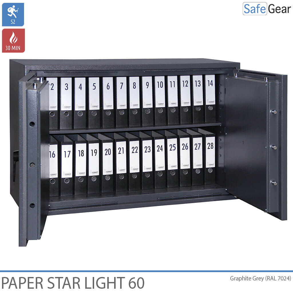 Paper Star Light 60 Document Safe - 28 Binders - Burglary Test S2 / Fire Test 30m