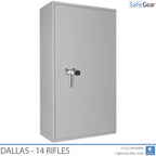 Dallas 14 gun safe in Light Grey, door closed, electronic code lock