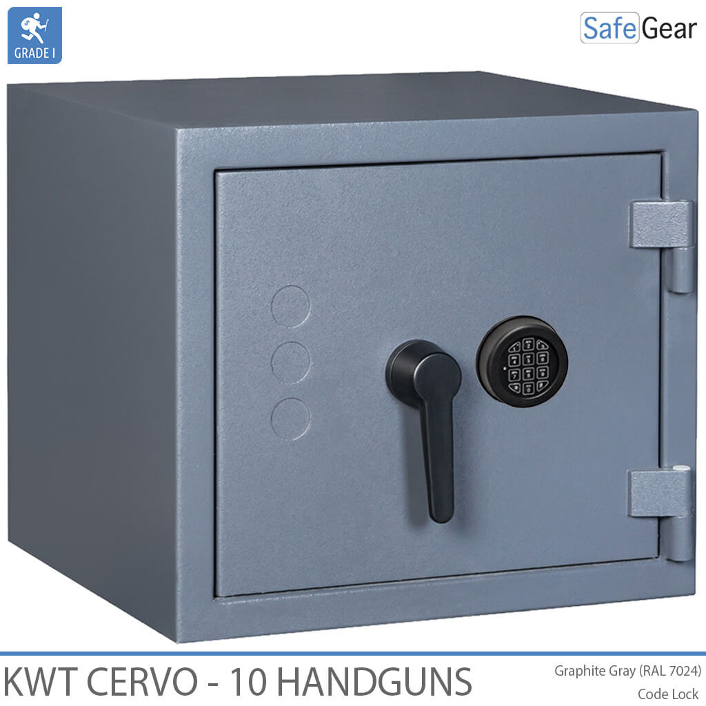 KWT Cervo 10 gun safe in Graphite Grey, door closed, electronic code lock
