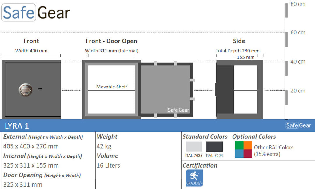 Lyra 1 - Security Safe (16 Liters) - Burglary Test Grade 0