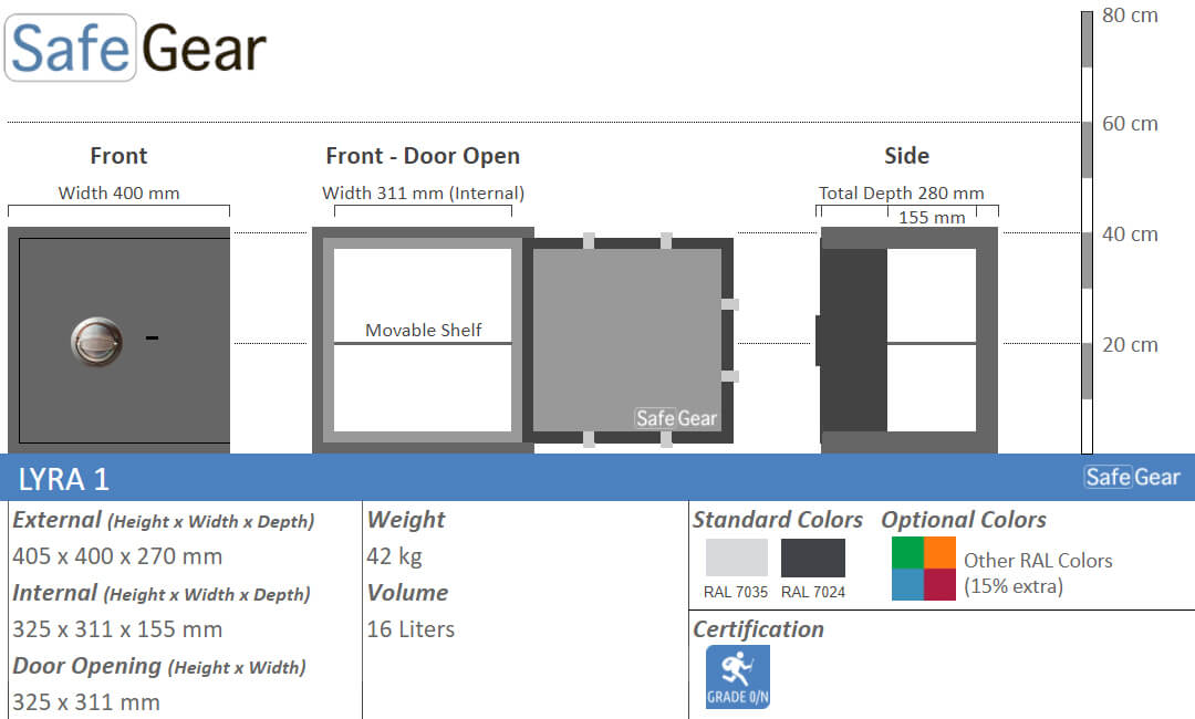 Lyra 1 - Security Safe (16 Liters) - Burglary Test Grade 0