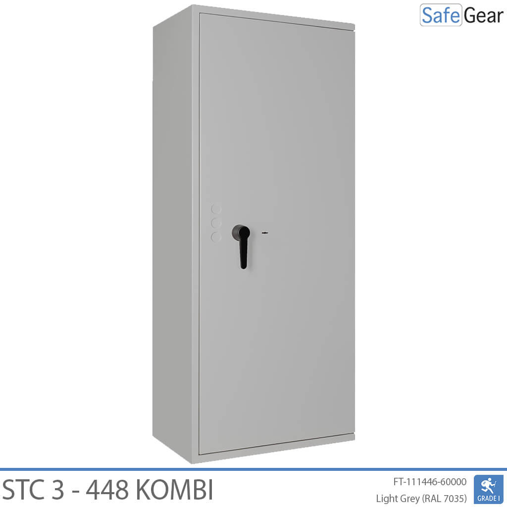 STC 3-448 Kombi key safe in light grey, door closed, front view