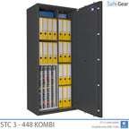 STC 3-448 Kombi key safe in graphite grey, door fully open with keys, valuables and binders