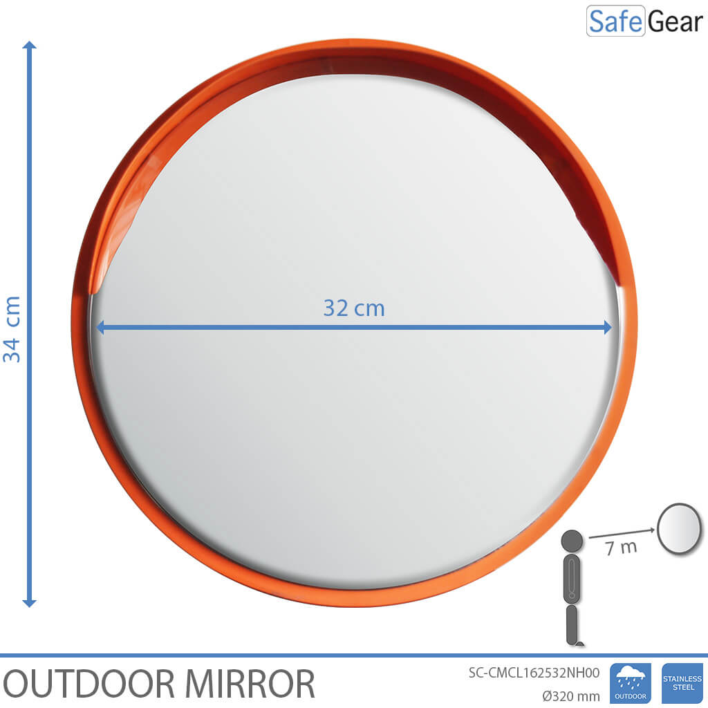 Traffic Mirror - Round - Stainless Steel - Orange Frame