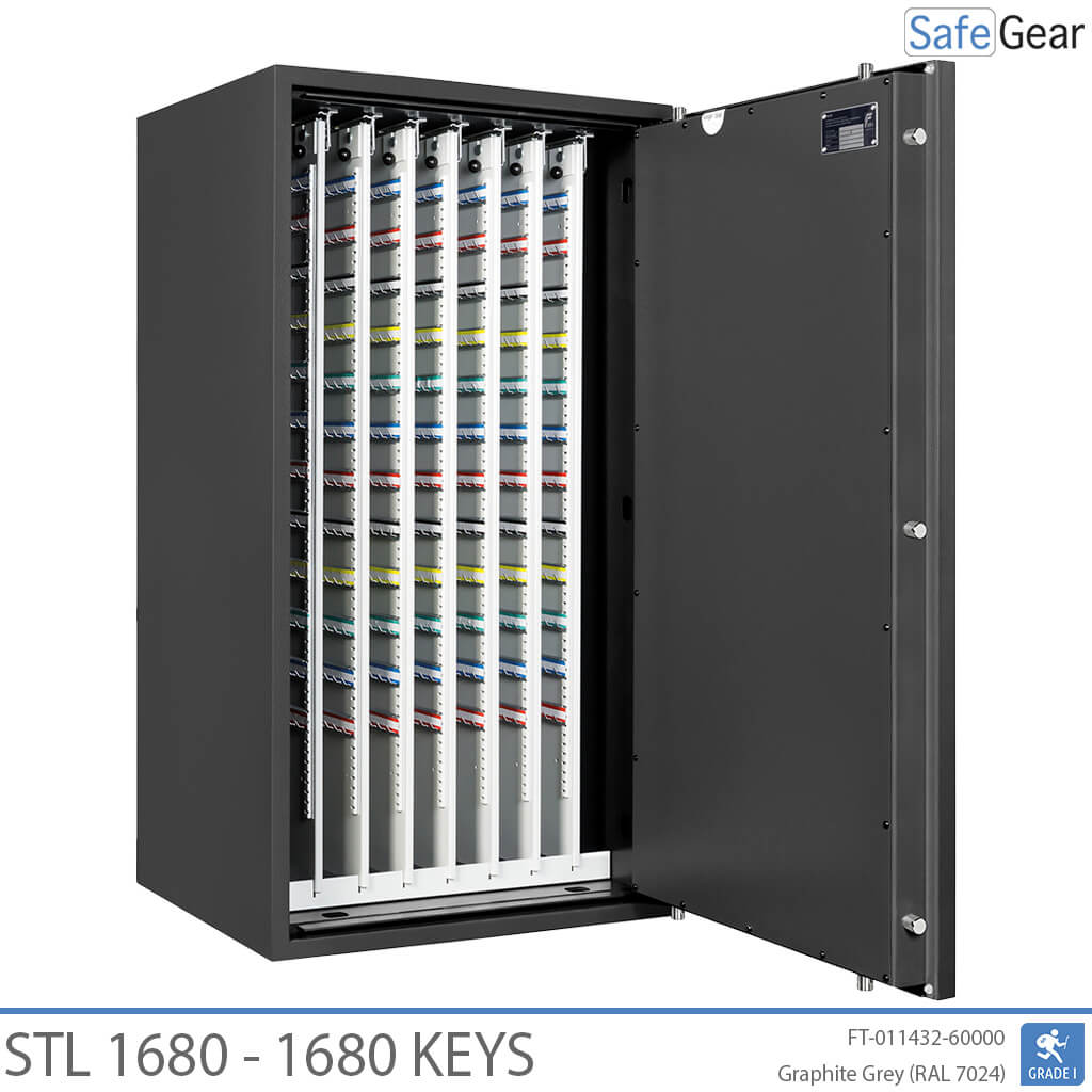 STL key safe in Graphite Grey, door fully open