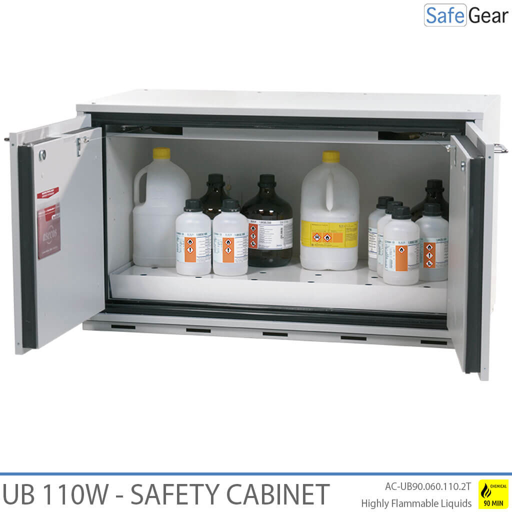 UB 110W - Armario de seguridad para químicos (222 L) - Ignífugo 90 min - Puertas Laternales