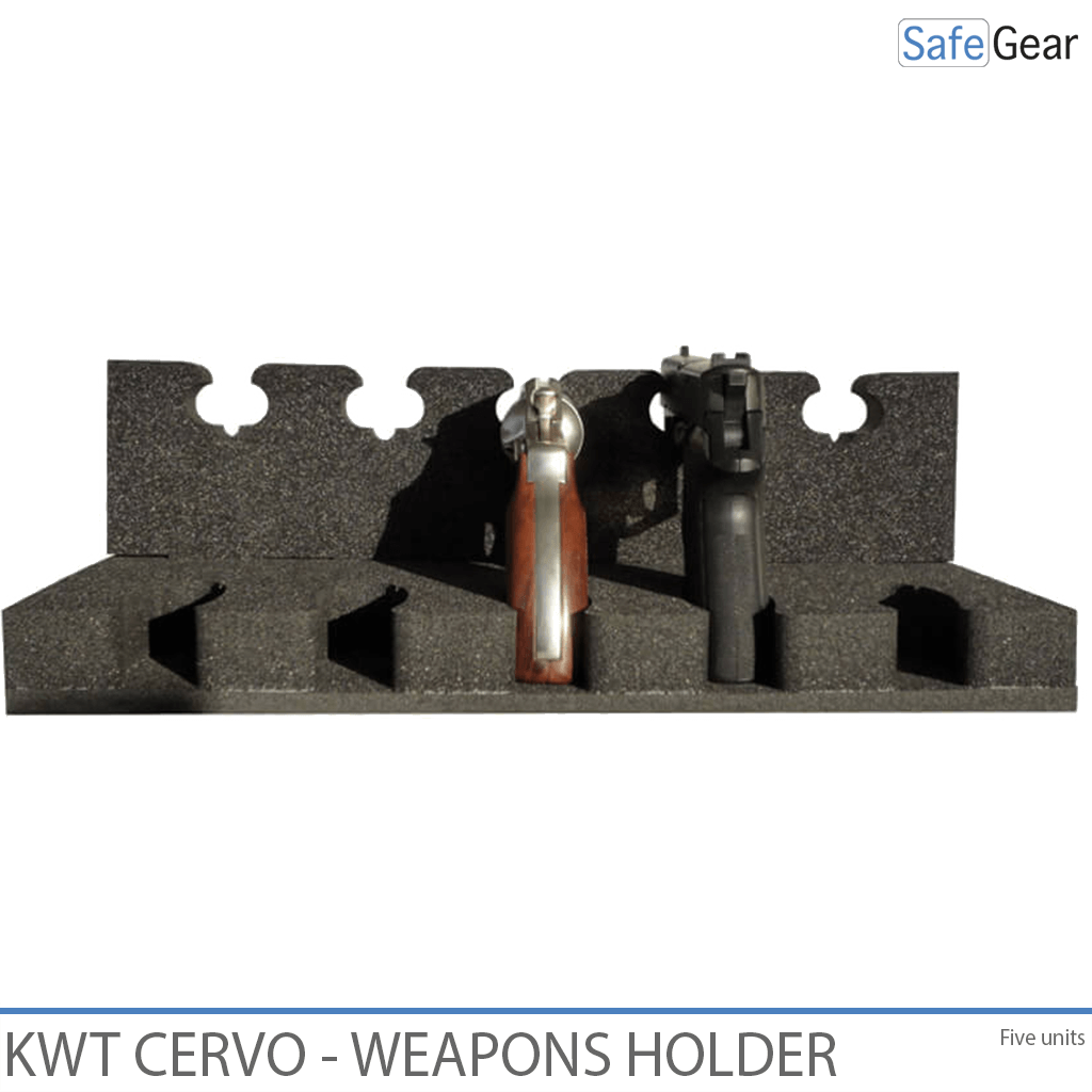 KWT Cervo foam holder for 5 handguns, with two handguns